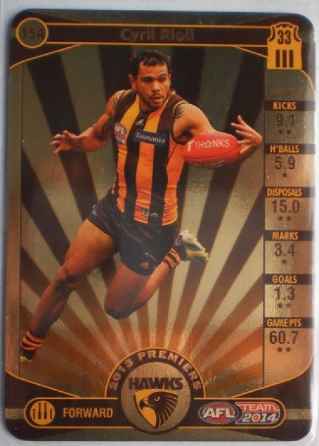 Hawthorn 2018,2014,2013 commons 2011 Teamcoach Gold card #140 Cyril Rioli 
