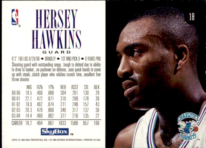 1994 NBA BASKETBALL SKYBOX CARD #18 HERSEY HAWKINS